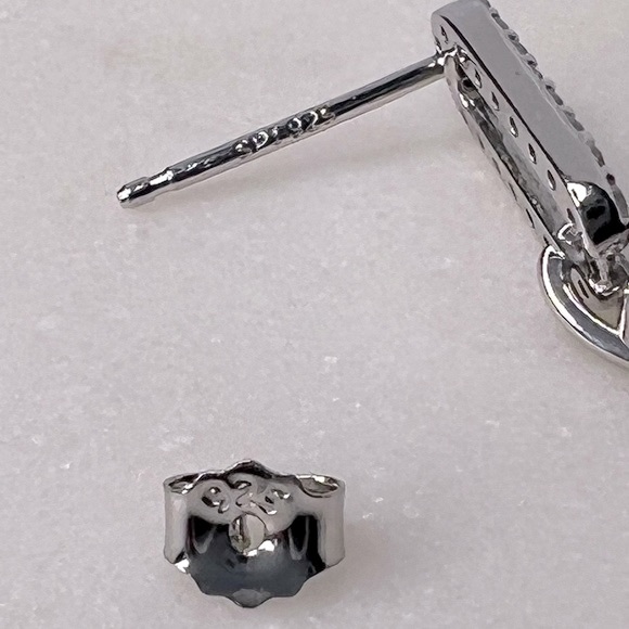 .925 Sterling Silver Rhodium Plated Dangling CZ Paperclip Earrings - Picture 13 of 17